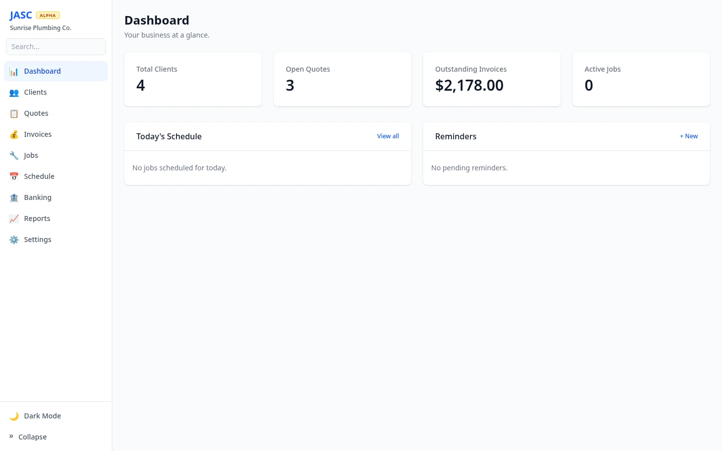 JASC Desktop - Dashboard